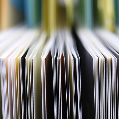 A closeup of organized folders